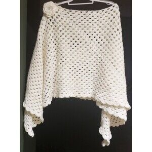 Hand Crochet Cape with Rose Flower Creme Color One Size Fits All – Cottage Core